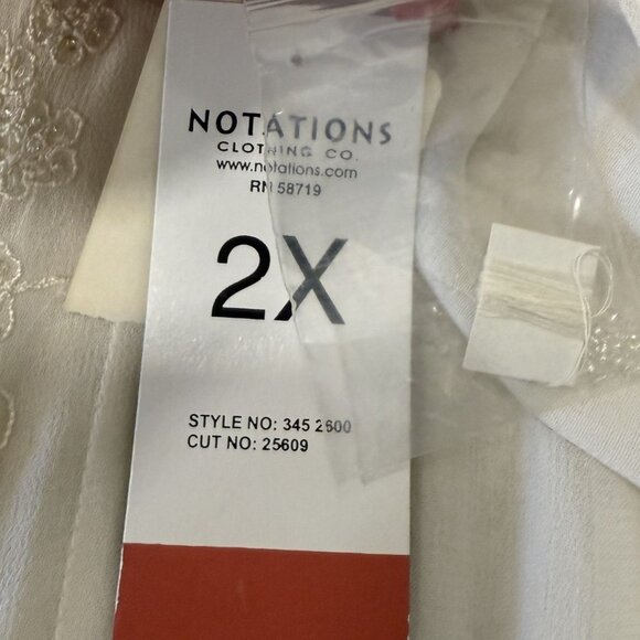 Notations Womens Cream Embroidered Tie-Front Blouse 2X Long Sleeve Tunic Top NWT - Picture 6 of 8